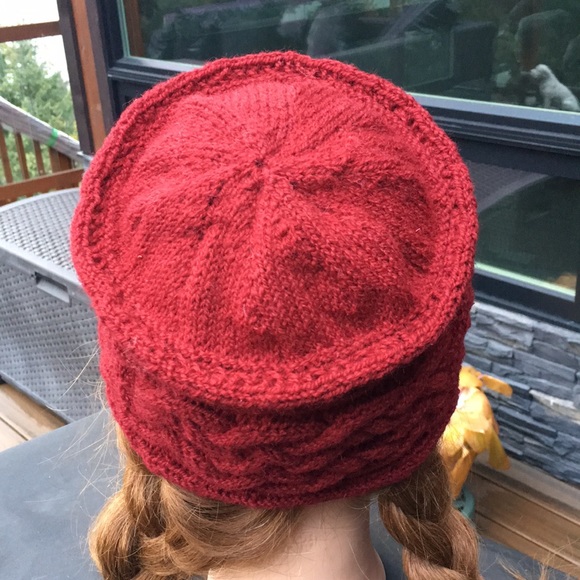 Hand Knit Cabled Pill Box Hat - Picture 2 of 5